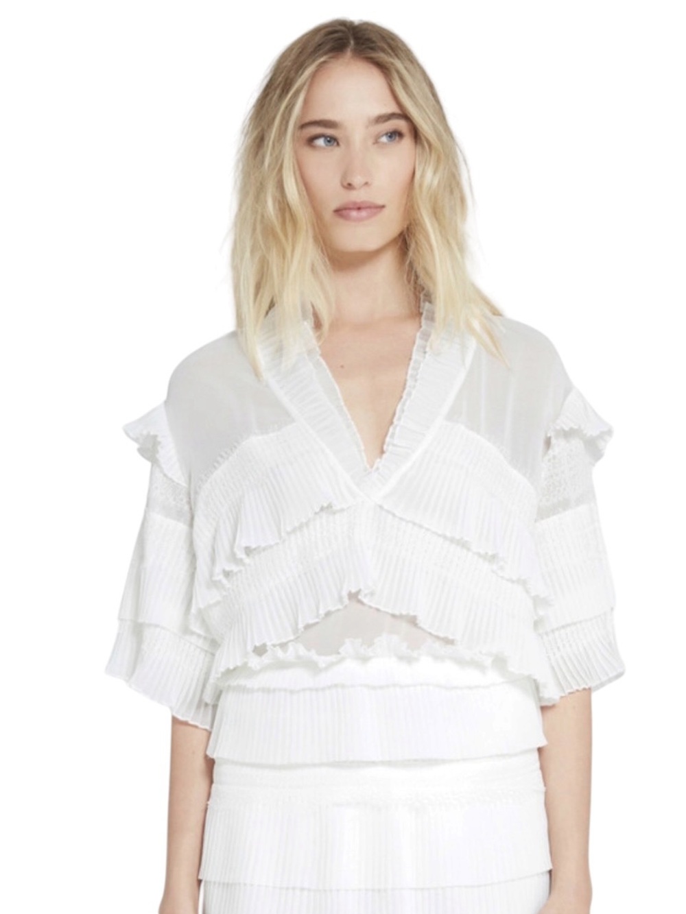 IRO Rachelle Sheer Ruffled Top Size 38 U.S. M see sizing notes